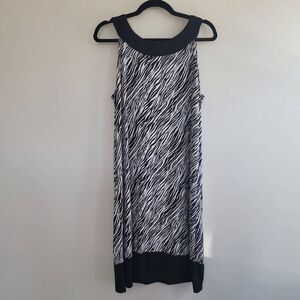 Y2K‎ zebra print sleeveless shift dress scoop neck knee length maximalist